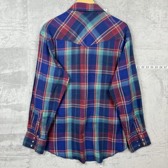 Vintage Wrangler Western Snap Shirt Plaid Pearl Snap Long Sleeve 1990s Men Sz L - Picture 3 of 9
